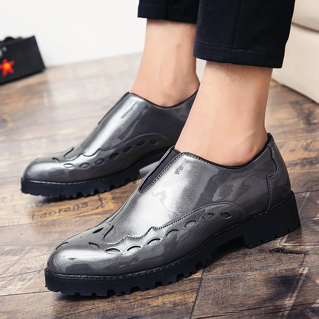 Men's Leather Shoes Business Pointed Toe Spot Paint Flats Solid Color Low-heel Male Without Shoelace Shoe zapatillas hombre