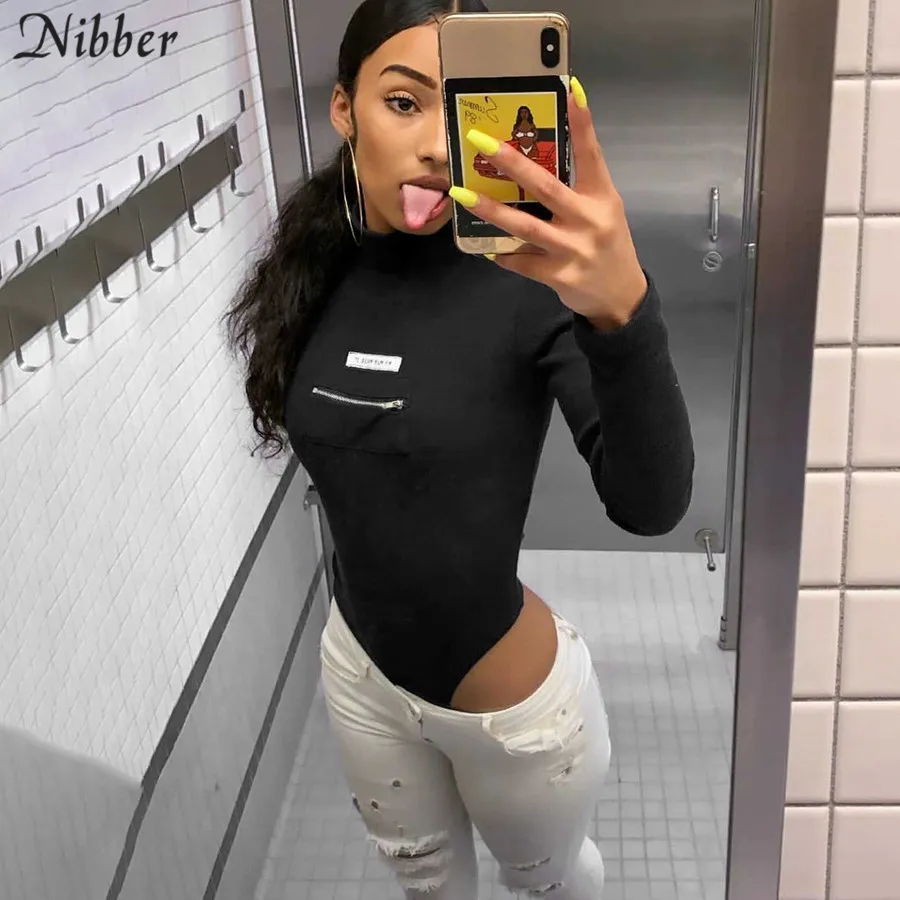 Nibber Harajuku декоративные карманы базовые боди для женщин осень элегантный стрейч тонкий купальный костюм с шортами повседневные боди mujer
