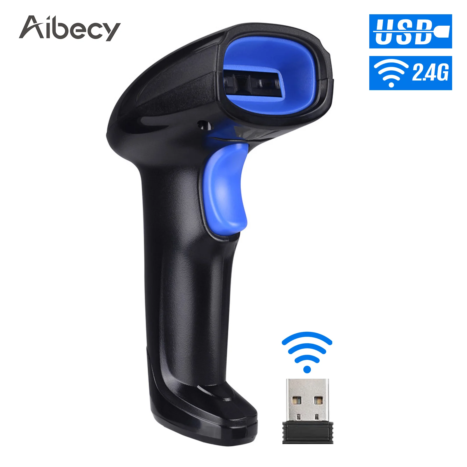 2-in-1 2.4G Wireless Barcode Scanner & USB Wired Barcode Scanner Automatic Handheld 1D Bar Code Reader with Rechargeable