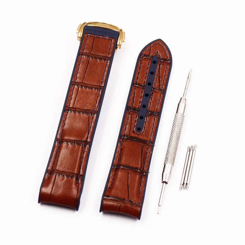 Watch Accessories Leather Silicone Strap For Omega Seamaster 300 Speedmaster Diving Universe Ocean Butterfly Flying Male 20 22mm - Цвет ремешка: Розовый