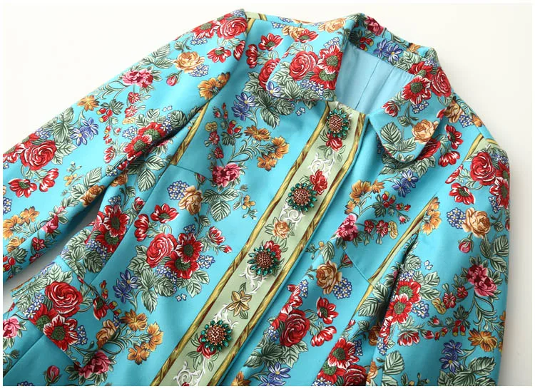 Svoryxiu подиум на заказ осень зима макси пальто верхняя одежда женская Алмазная пуговица синий цветочный принт винтажное длинное пальто