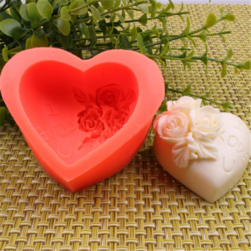 Heart Shape Flower Soap Mold I Love U Silicone Soap Making Mould Romantic Aroma Mold For Lover Gifts Cake Decorating Tools