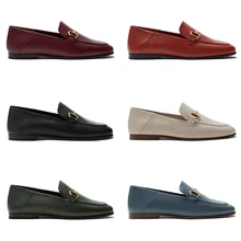 

Elmsk Shoes Women England Style Office Lady Fashion Simple Genuine Leather Flat Shoes Slip-On Loafers Shoes Woman Gold Buckle