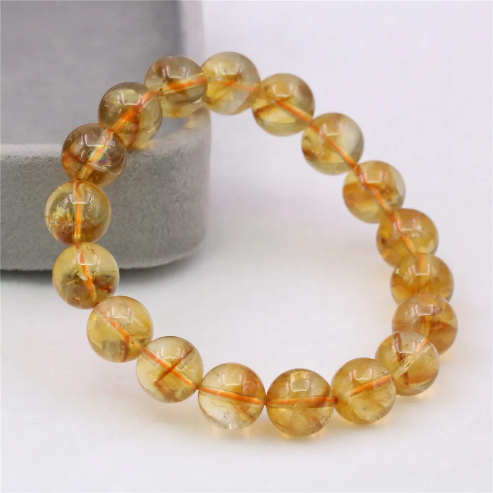 

Romantic Natural Yellow Crystal Women's Yoga Jewelry 8/10mm Bracelet Bangle Round Beaded Bracelet Christmas Gift 7.5inch Y1051