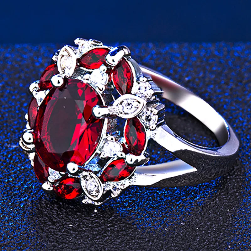 Модное серебряное 925 кольцо для очарования, женское Роскошное дизайнерское кольцо на палец с красными синими кристаллами, женское ювелирное изделие, Размер 6-10
