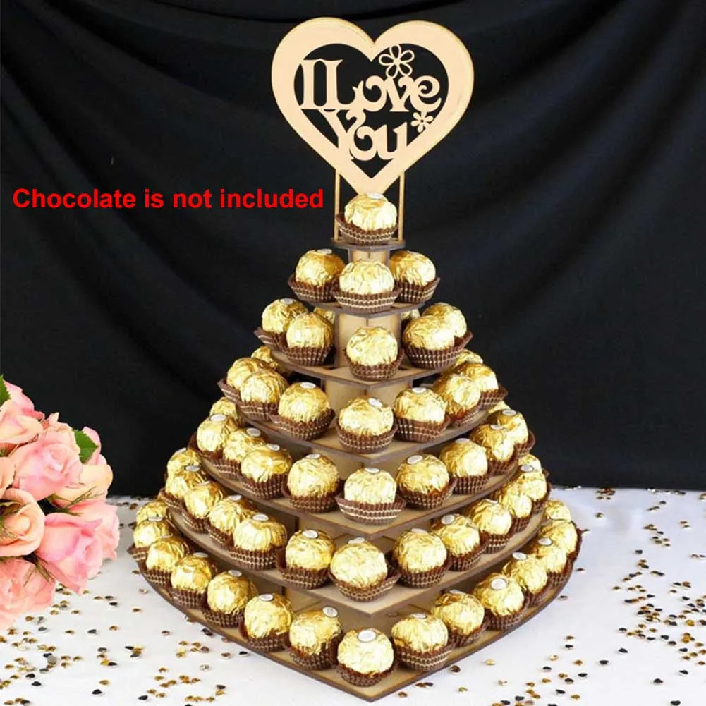 Wedding Decoration Wooden Romantic Birthday Heart Shape Durable Holder Chocolate Stand Smooth Party Ornament DIY Eco Friendly