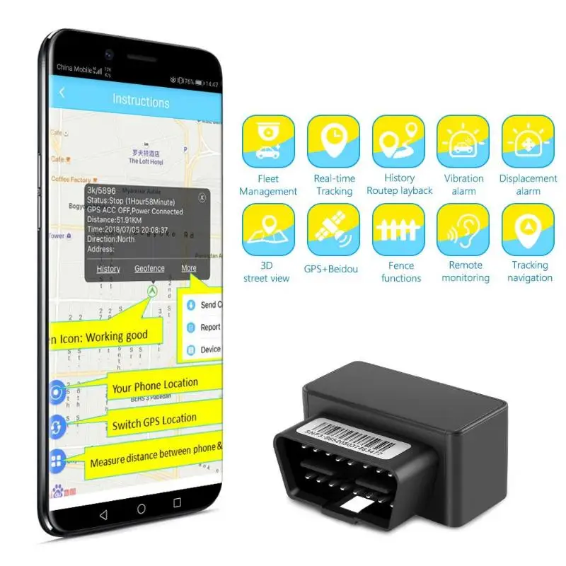 Автомобильный GPS-Трекер OBD II Mini Plug Play GSM 16 Pin OBD2 устройство слежения GPS-локатор OBDII с
