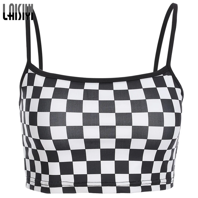 LAISIYI, женские шикарные Plasid Camis, новинка, на тонких бретелях, модные короткие жилеты, осенние базовые Топы, уличная одежда, женский короткий топ ASVE20851