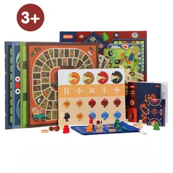 Juguetes Educativos de ajedrez para niños, 3 en 1/6 en 1/9 en 1/16 en 1, juegos de mesa clásicos de madera multifunción, enfoque de estrategia lógica