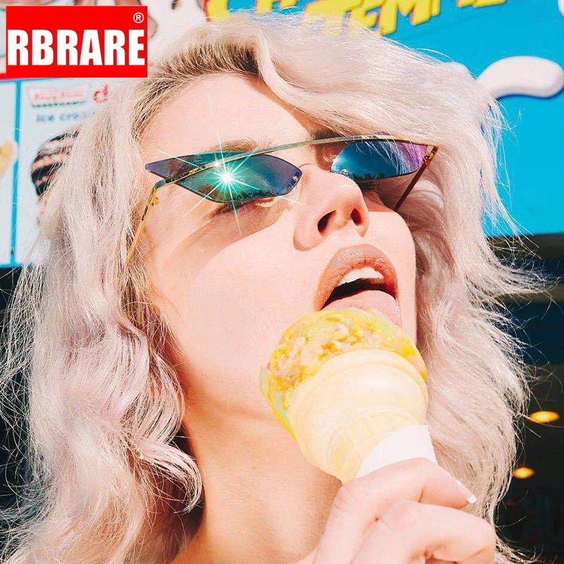 RBRARE солнцезащитные очки "кошачий глаз" без оправы для женщин, высокое качество, маленькие солнцезащитные очки с металлической оправой, винтажные зеркальные солнцезащитные очки для мужчин