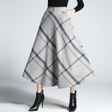 Осень зима модные длинные юбки Женская Макси юбка эластичная высокая талия теплая шерсть элегантная Офисная Леди клетчатая юбка