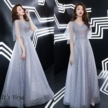 Best Price It's Yiiya Evening Dress Long For Women V-neck Gray Evening Dresses Shining Pattern Formal Gown Plus Size LF190 robe de soiree Best Price It's Yiiya Evening Dress Long For Women V-neck Gray Evening Dresses Shining Pattern Formal Gown Plus Size LF190 robe de soiree