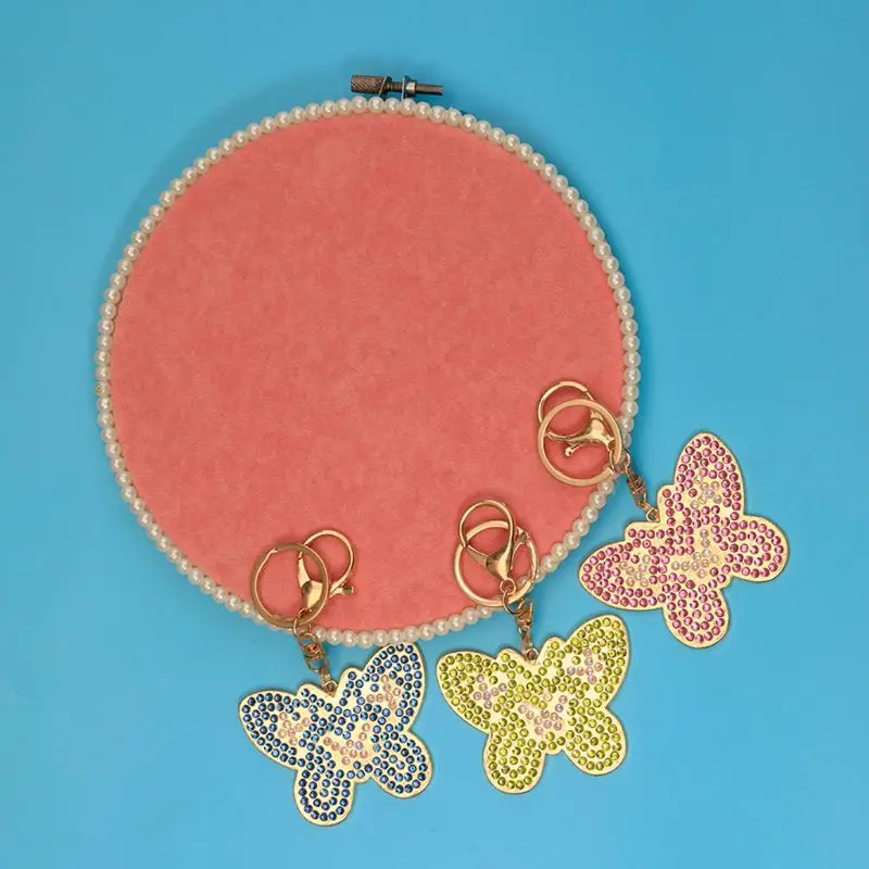 3pcs/Set Full Drill Diamond Painting Key Chain Bag Pendant for Art Craft Key Ring Phone Charm Bag Decor?Beautiful butterfly