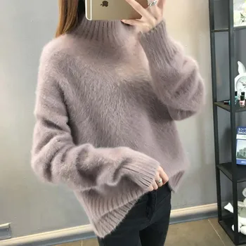 

2020 autumn and winter new loose half high collar collar top sweater girl wear