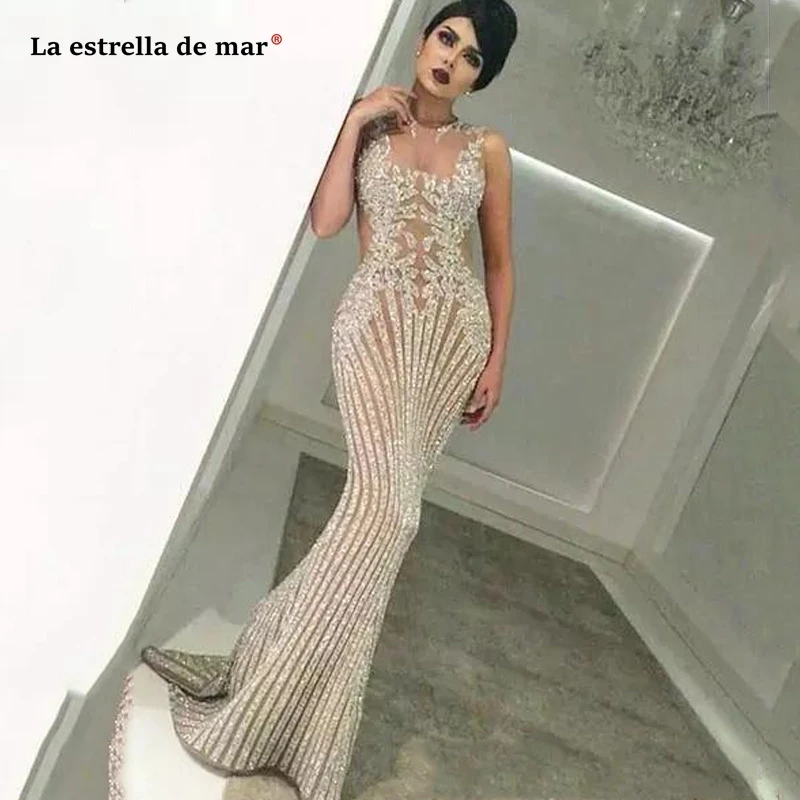 

robe de soiree 2021 new lace Beaded Sequins champagne Mermaid Evening Dresses Long Prom Gowns Formal vestidos de fiesta de noche