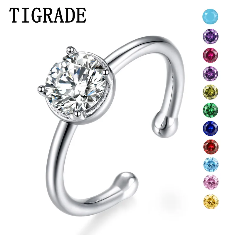 

TIGRADE Birthstone Ring Woman 925 Sterling Silver Adjustable Size Female Finger Band 12 Months Birthday Jewelry Opening bague