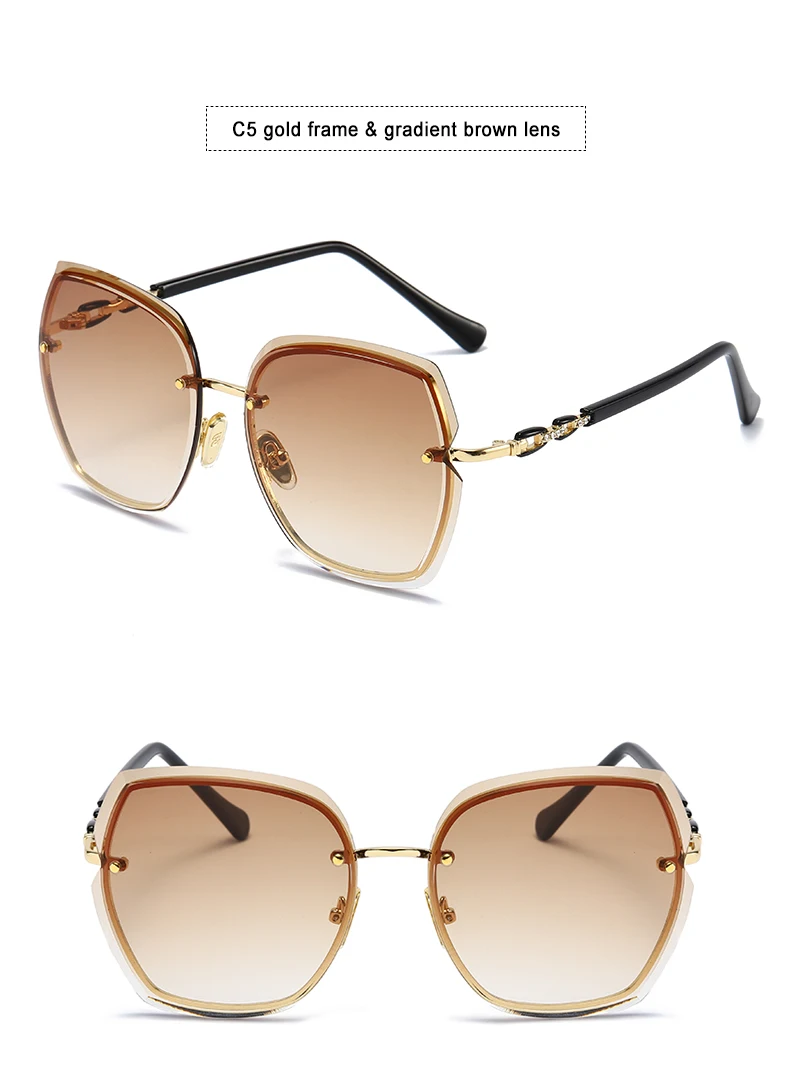 brown VEVAN Brand Designer Fashion Rimless Sunglasses Women UV400 Square Sun Glasses Vintage Gradient Lens Lentes de sol mujer oculos - Цвет линз: brown