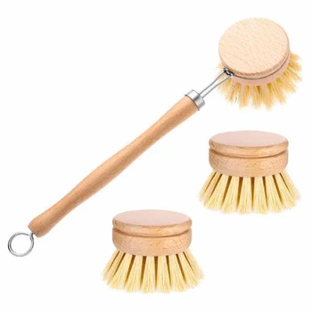 

Dish Washing Brush Natural Brush with 2 Pieces Replacement Brush Heads Replacement Brush for Kitchen Room Cleaning