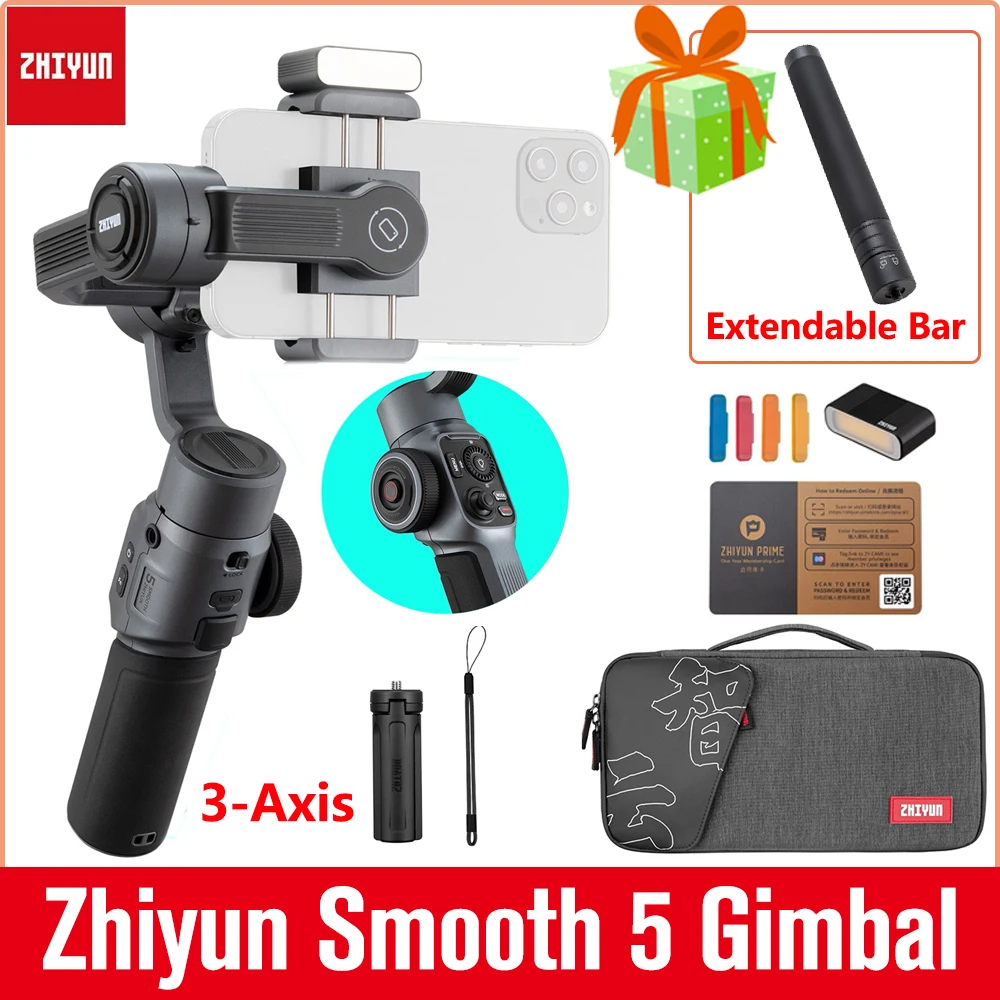 Zhiyun Smooth 5 Stabilizzatore Cardanico Palmare A 3 Assi Per Iphone 13 12 11 Pro X 8 7 Samsung S21 + S21 Ultra S8 + S8 S7 S6 S5