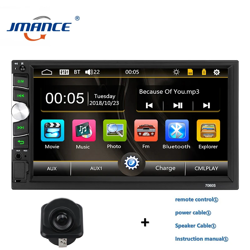 JMANCE 7060 car mp5 player multimidia headrest car monitor video player retractable car radio with gps screen pantalla para auto - Цвет: black camera