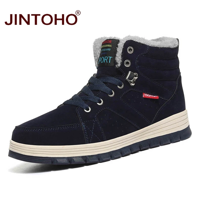 JINTOHO/мужские Ботильоны большого размера; модная мужская зимняя обувь; повседневные мужские зимние ботинки; теплая зимняя обувь; мужские зимние ботинки; мужские ботинки - Цвет: dark blue