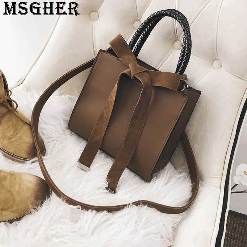 

MSGHER Frosted Solid Bowknot Women Shoulder Satchel Bag Large Capacity Practical Concise Tote Handbag Autumn Girl Bag WB3277