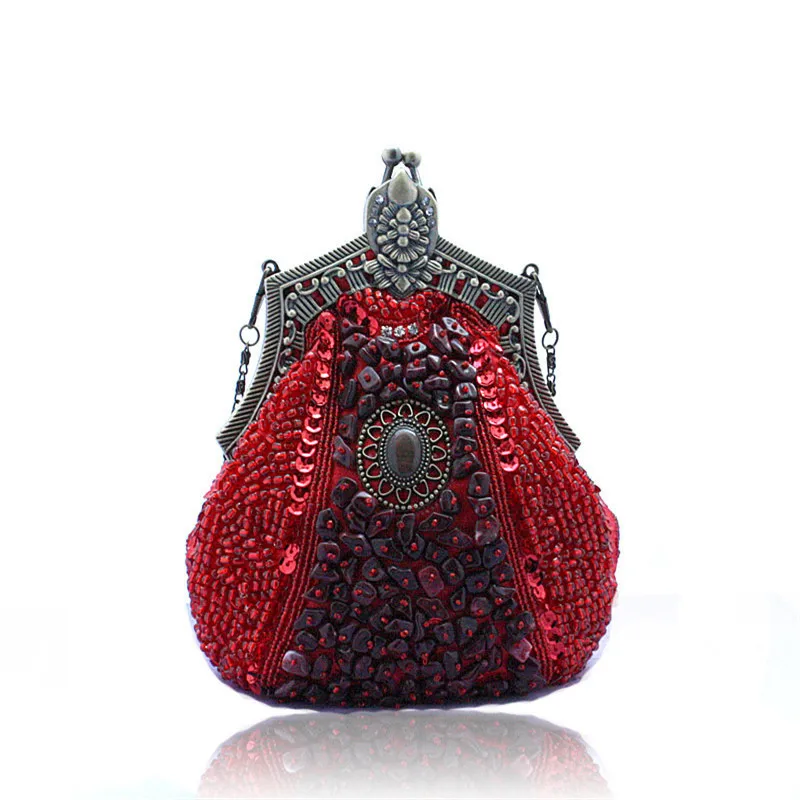 

2016 New Vintage Beaded Evening Bag Embroidered Bag Diamond Sequined Clutch Hand Bag Bride Bag Free Shipping WY09
