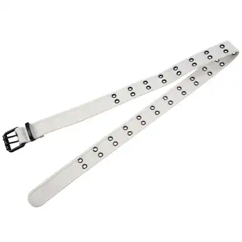 

New Canvas Web Belt Two Hole Grommets Black Metal Roller Buckle Men Women, White