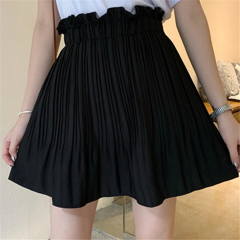 Women Skirt Winter Mini Pleated Skirt Vintage Black Short PU Faux Leather Skirt Ladies Casual High Waist Office Skirts Fall 2019