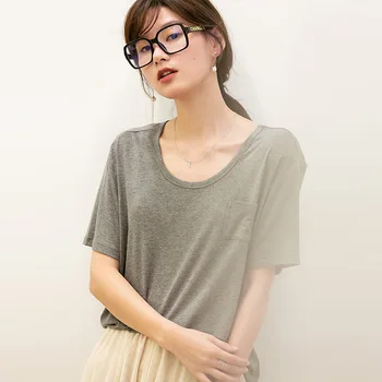 

2020 WOMEN spring and summer new Korean loose solid color t-shirt female wild round neck bottoming shirt casual short-sleeved