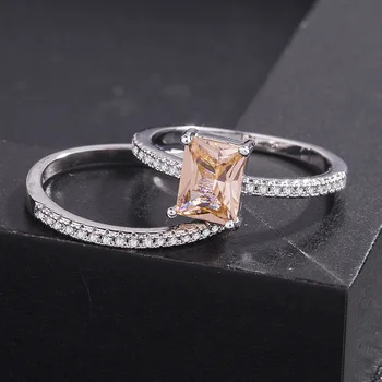 

Rose Gold Rectangular Zircon Two-piece Ring Delicate Simple Female Romantic Gift