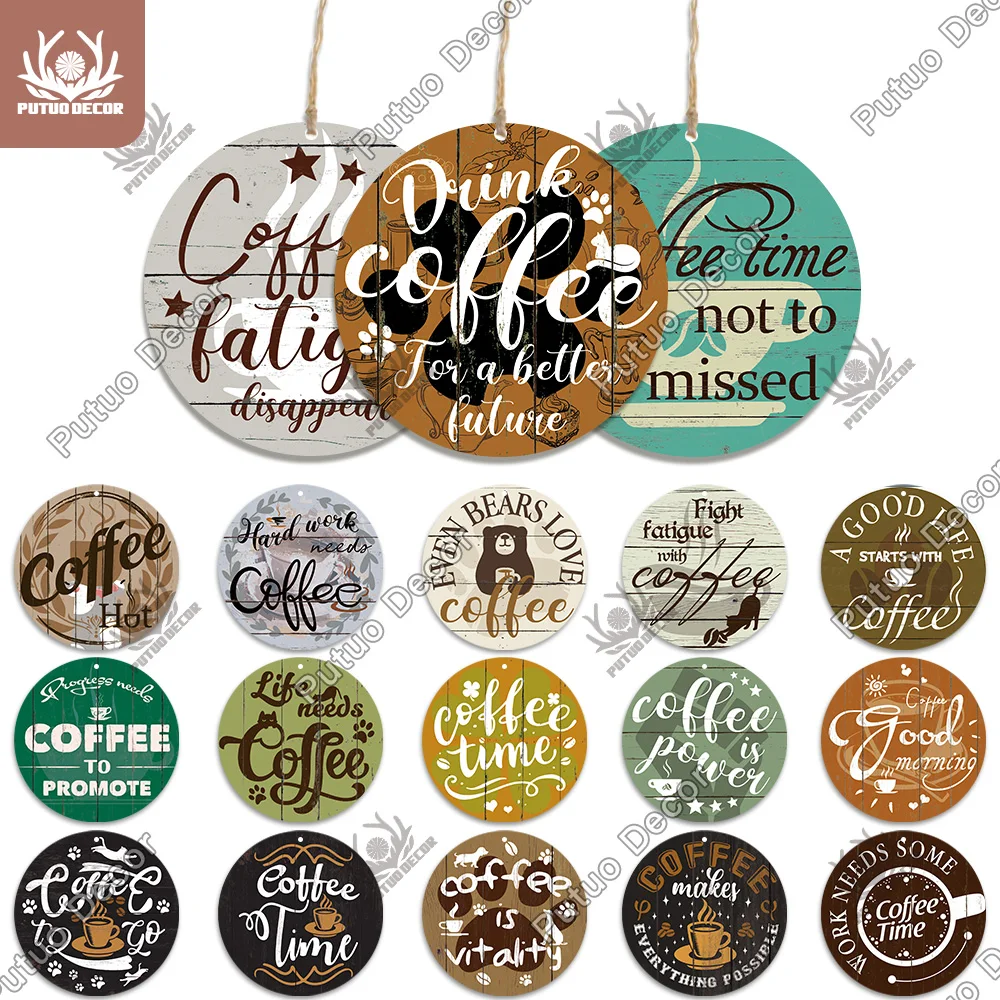 

Putuo Decor Coffee Round Wooden Signs Plaques Wood Cafe Coffee Maker for Gifts Coffee Bar Cafe Home Decoration Irregular Sign