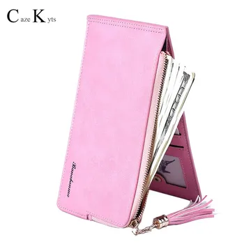 

Caze kyts Ladies Wallet Long European and American Retro Fashion Multi-card Wallet Zipper Matte Leather Phone Wallet