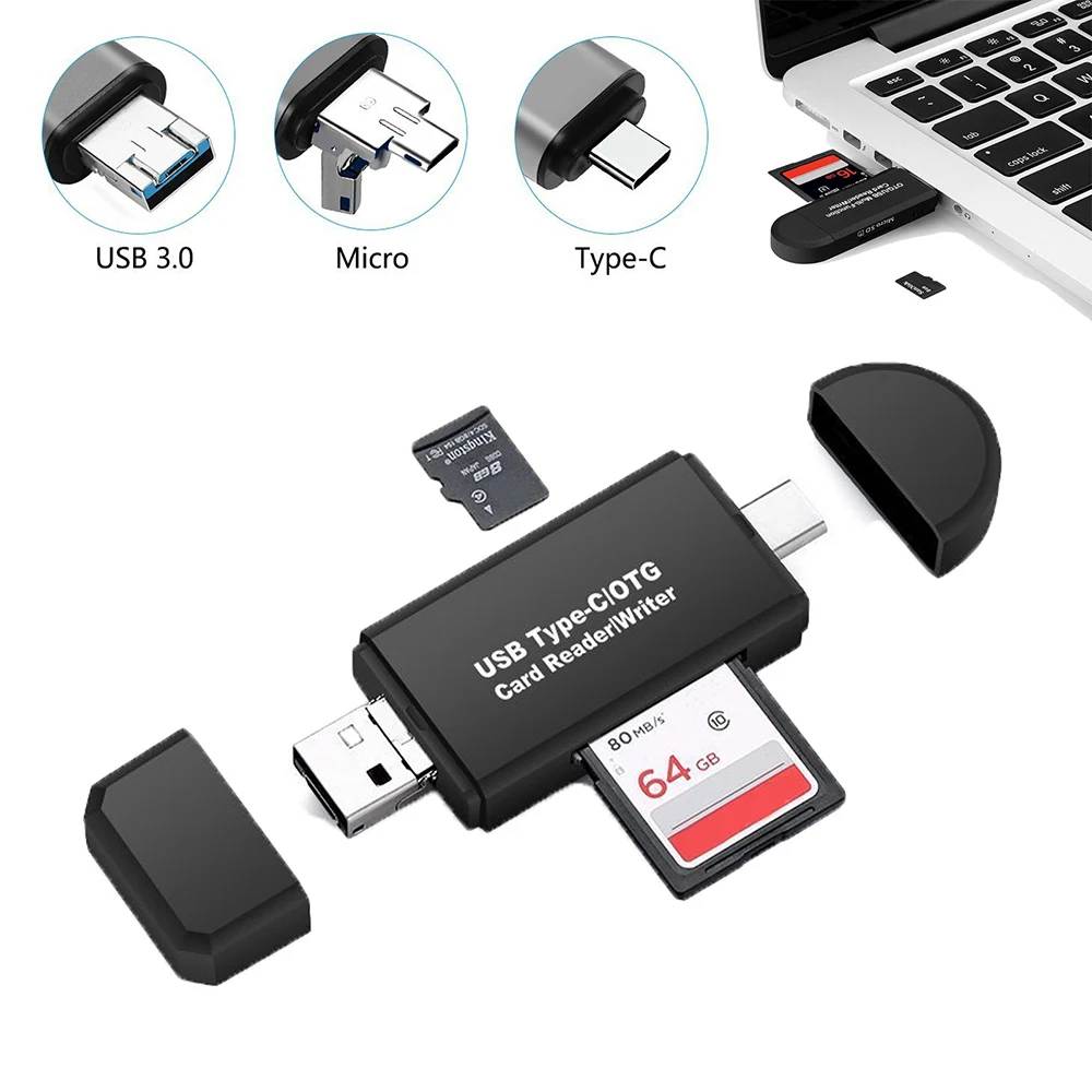 3 в 1 OTG кардридер type C USB Micro USB комбо в 2 слота TF SD устройство для чтения карт памяти Поддержка компьютера type-C мобильный телефон ноутбук