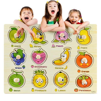 

Hand Grab Boards Toys Tangram Jigsaw Montessori Wooden Puzzles Baby Educational Toys Cartoon Vehicle Animals Fruits 3D Puzzles