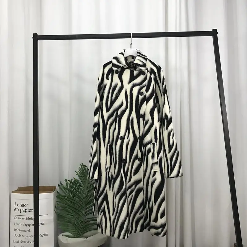 Getвесеннее Женское шерстяное пальто в полоску с зебровым узором, зимнее шерстяное пальто для женщин в винтажном стиле, сочетающееся с цветом, Женское пальто, новинка - Цвет: Zebra Warm IiIing
