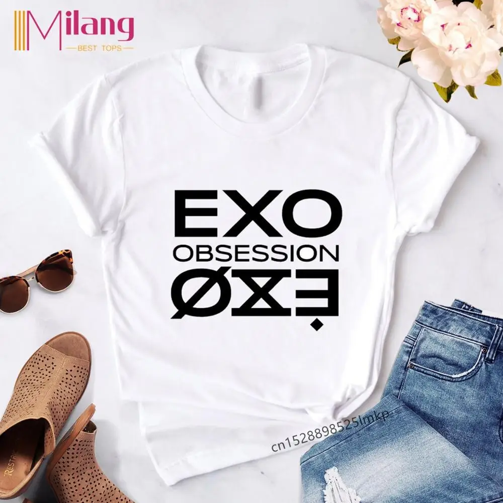 Новинка 2020 модная футболка Chanyeol exo с буквенным принтом женская Harajuku Повседневная