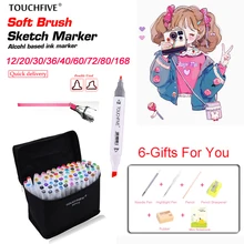 TouchFIVE маркер для рисования набор ручек 20 Вт, 30 Вт, 40/60/80/168 Цвета маркер для рисования на спиртовой основе манга двойная головка для рисования для художественная кисть ручки