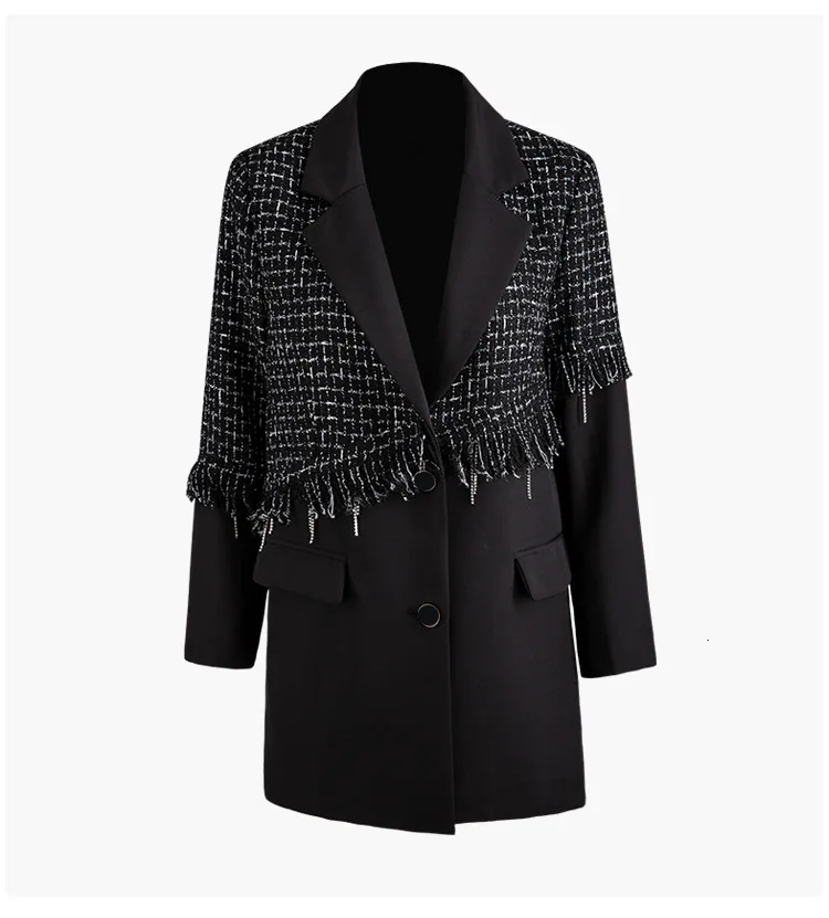 irregular Jacket stitching fake two long sleeves hem fringe tassel suit female