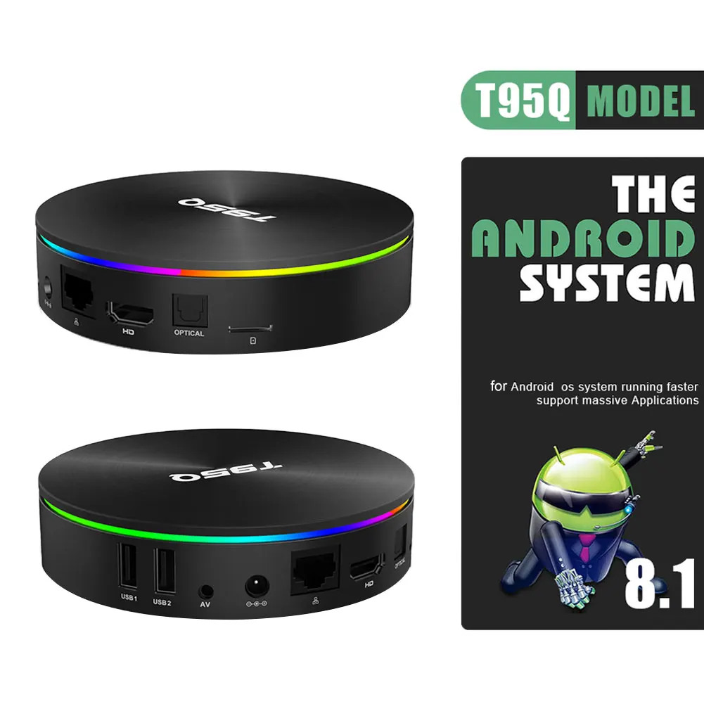 Новейший T95Q Android 8,1 Smart tv BOX 4GB+ 64GB 4K четырехъядерный WiFi Netflix Youtube Google Play домашний аудио медиа