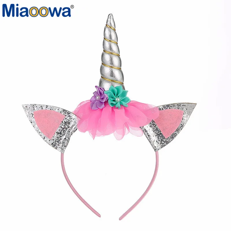 Girls Flowers Cute Unicorn Headbands Children Headwear Plush Toys Photo Props Party Hair Hoop Hairbands Kids Hair Accessories