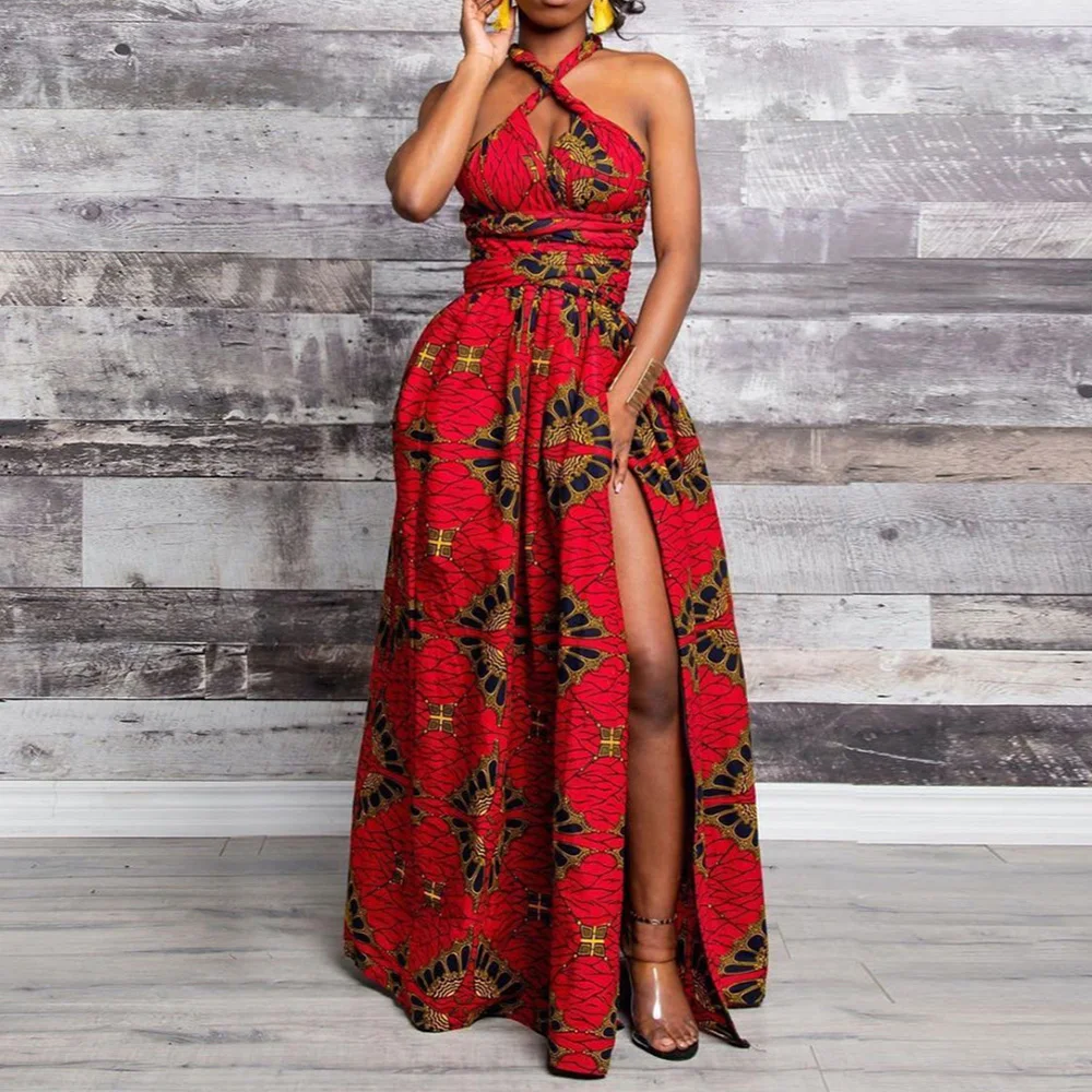 Halter Women Long Summer Dress African Style 2020 High Waist Retro Maxi Dresses Robe Femme Vestiods Boho Beach Vintage | Женская одежда