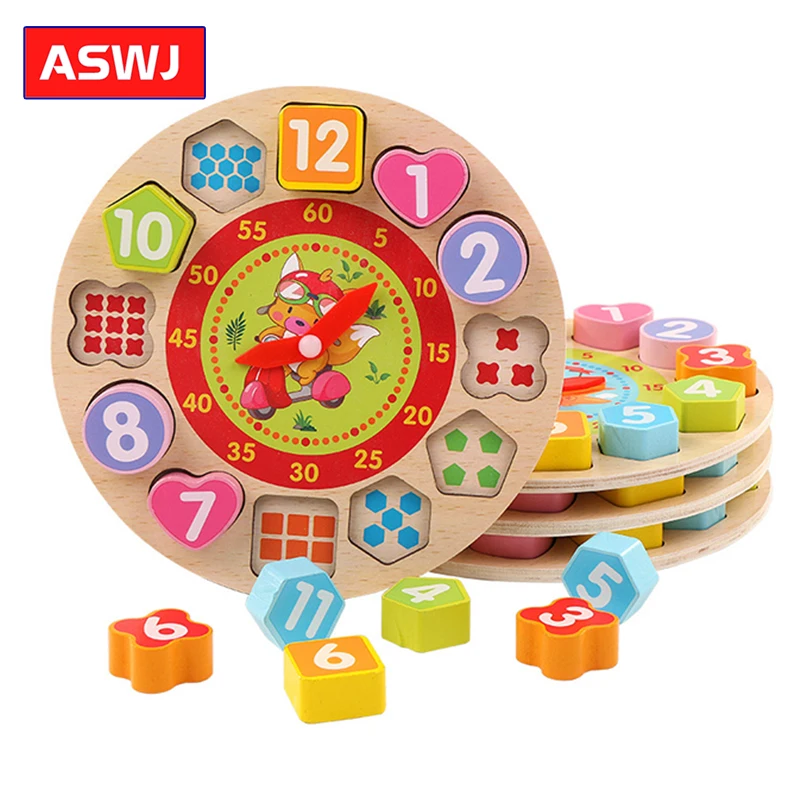 

Kids Wooden Digital Cartoon Animal Clock Building Block Educational Toys for Children Geometric Shape Cognitive Lovely Gift Suit