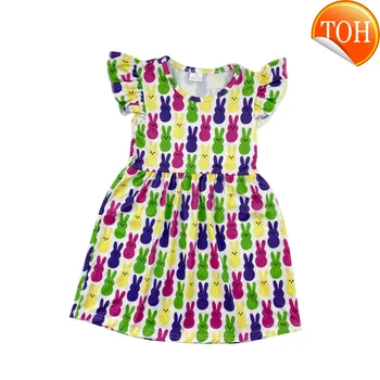 

baby girls Easter dress girls short sleeve dress with bunny print girls soft milk silk dress girls cute dress
