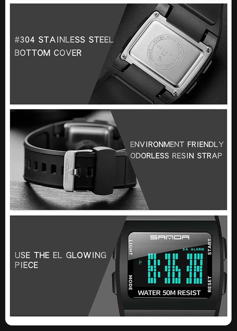 SANDA mannen Sport Horlog mannen Mode Eenvoudige Digitale Horloge mannen Водонепроницаемый светодиодный Электрический светильник Horloge Klok Reloj Hombre