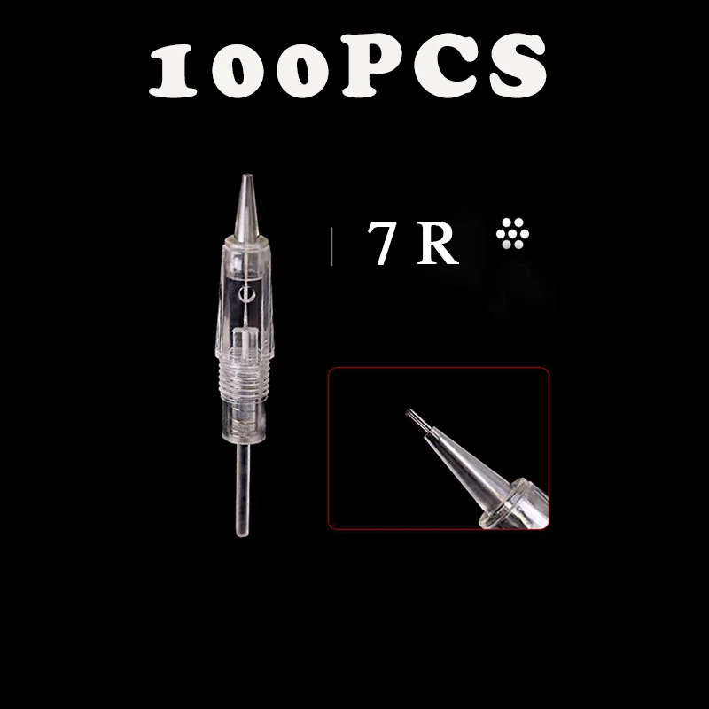 100pcs 7R needle Профессиональный Набор татуировок, роторная ручка, машина для перманентного макияжа бровей Charme Princess, мощная машина с картриджами - Цвет: 100pcs 7R needle