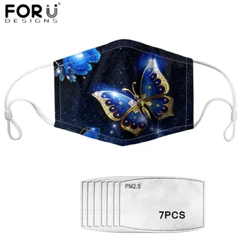 

FORUDESIGNS Adjustable Women Face Masks Beauty Butterfly Print Breathable Mouth Mask with 7PCS Filters for Female Dustproof Mask