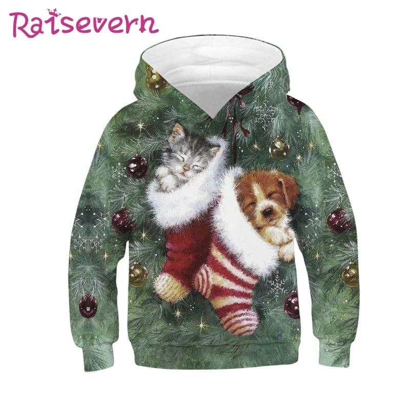 

2019 Christmas Cat Dog Snowman 3D Print Children Hoodies Unisex Animal Printed Hooded Coats Kids Girls Boys Sweatshirts Jackets