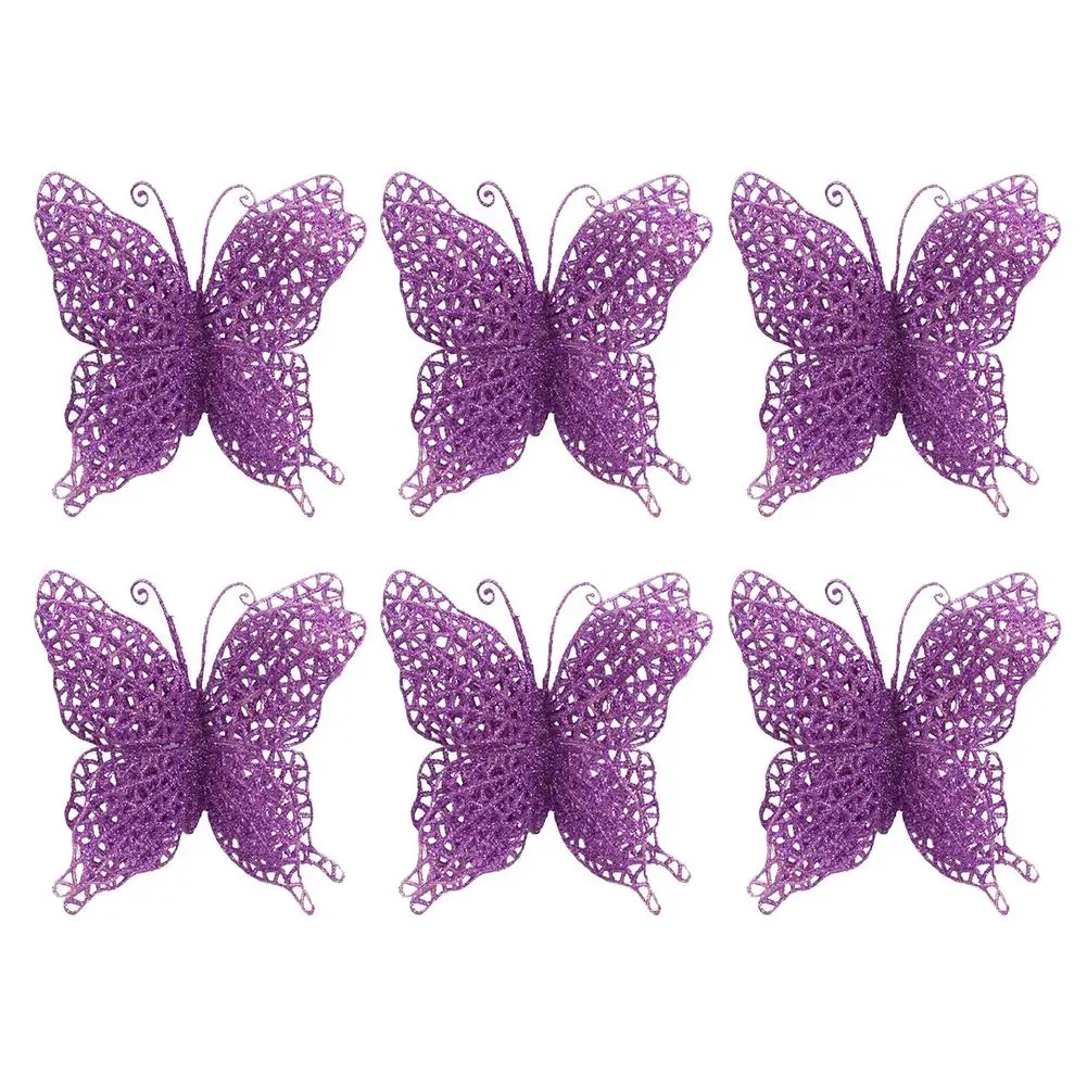 Glitter Butterfly Christmas Tree Ornaments Hollow-Out Butterfly Christmas Decoration With Clips Artificial Craft Chr