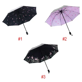 

Portable Sunshade Umbrella Flamingo Internal Printing Furl Outdoor Rainy Day Anti-UV Umbrella Dustproof Black Adhesive Cloth